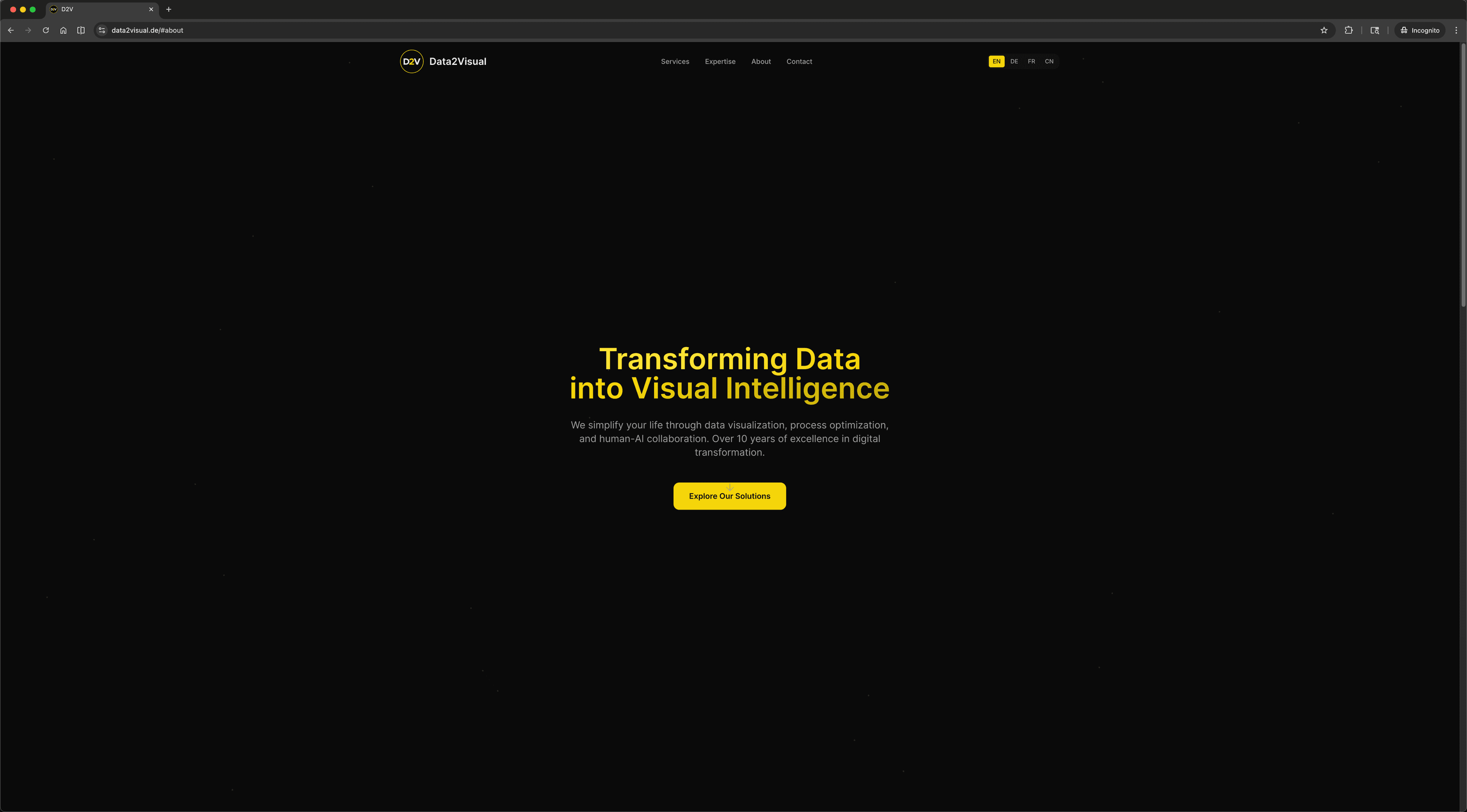 Data2Visual landing - Transforming Data into Visual Intelligence